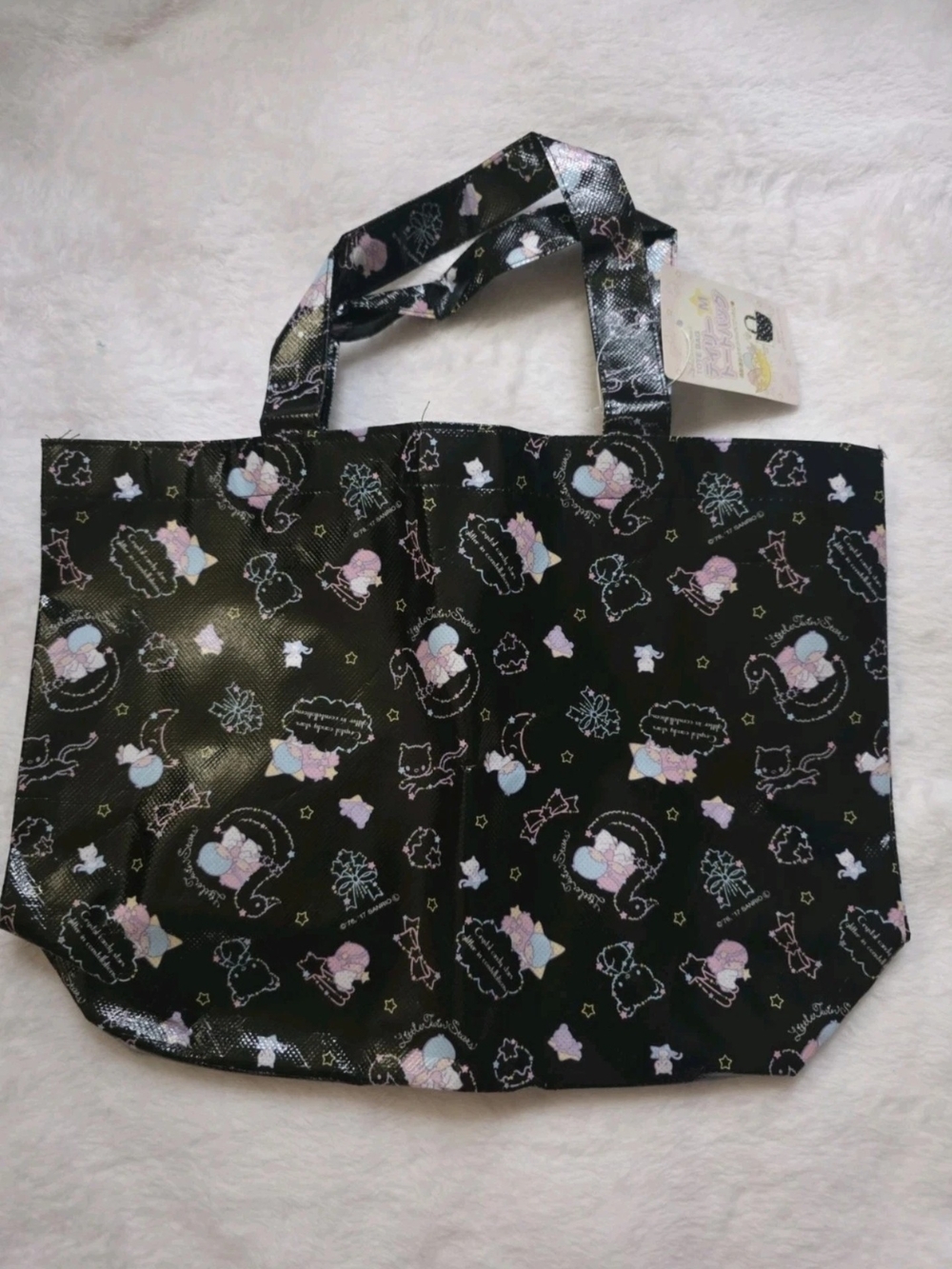 Sanrio Black Tote with Pastel Pink and Pastel Blue Character Prints